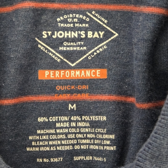 St John's Bay Performance Quick-dri Mens Blue Striped Polo Shirt Size Medium - Picture 6 of 7